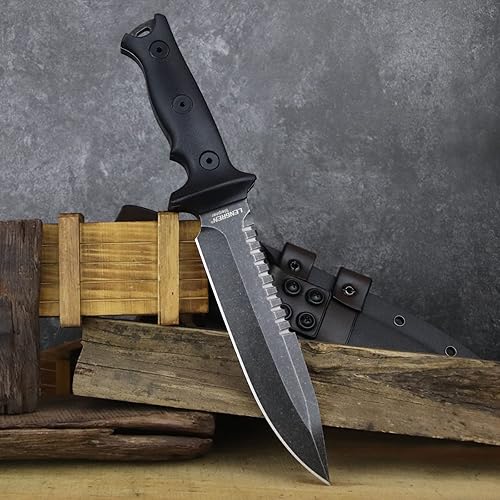 Miniatura 2 de LENGREN Cuchillo táctico de 11.5 pulgadas Full Tang Jungle Primitive Fixed, Dientes Dorsal afilados y cuchillo de supervivencia para campamento,