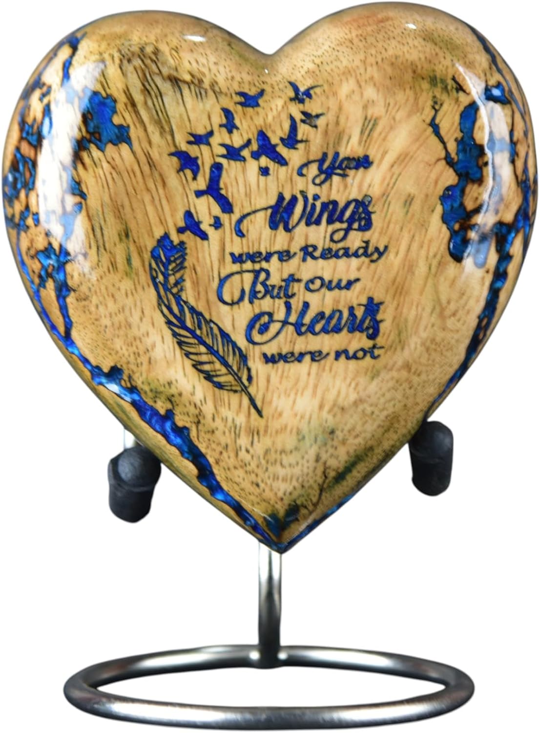 Handmade Heart Keepsake Urn with Engraved Quote & Blue Resin Inlay – Memorial Urn for Human or Pet Ashes (Small - 6 Cub/inch)