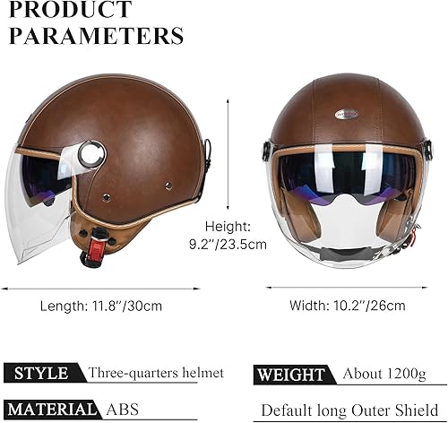 Miniatura 5 de Cascos de cara abierta para motocicleta, aprobados por el DOT, 3/4, casco para motoneta con visera dual, hebilla de liberación rápida, cascos para