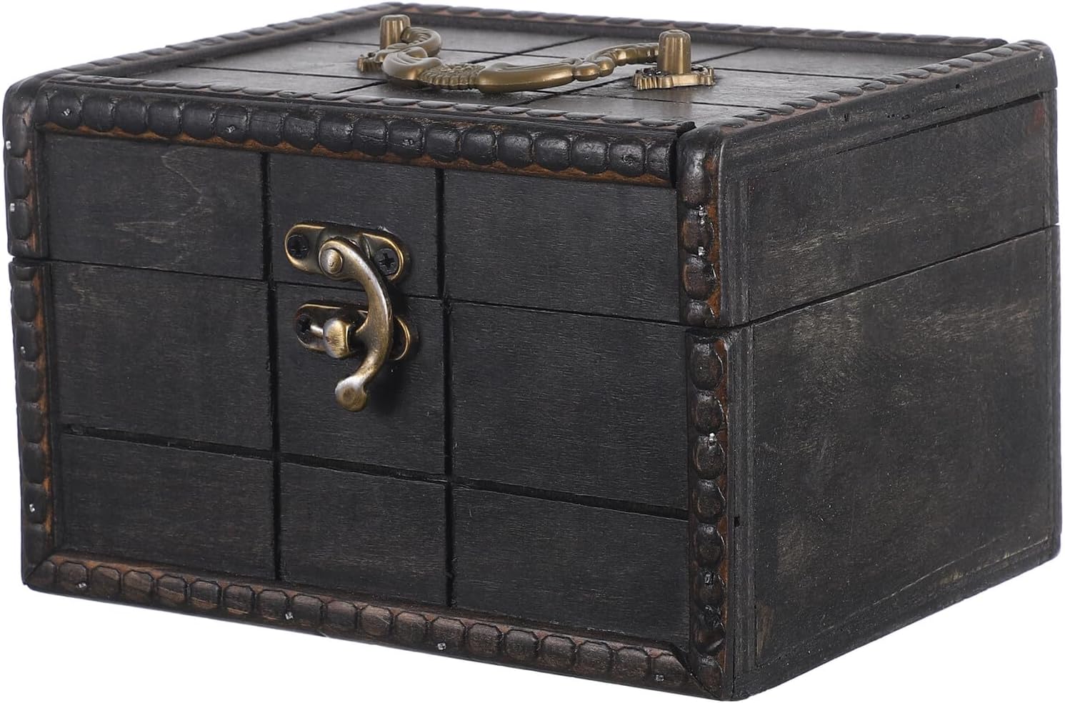 Vintage Wooden Jewelry Box Large Retro Desktop Storage Chest with Lock Handle, Rustic Trinket Organizer Suitable for Home Décor and Packaging
