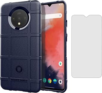 Asuwish Compatible with OnePlus 7T Case Tempered Glass Screen Protector Cover and Cell Accessories Rugged Protective Phone Cases for OnePlus7t 5G One Plus7T 1 Plus T7 1plus + 1+ 1+7T Women Men Blue