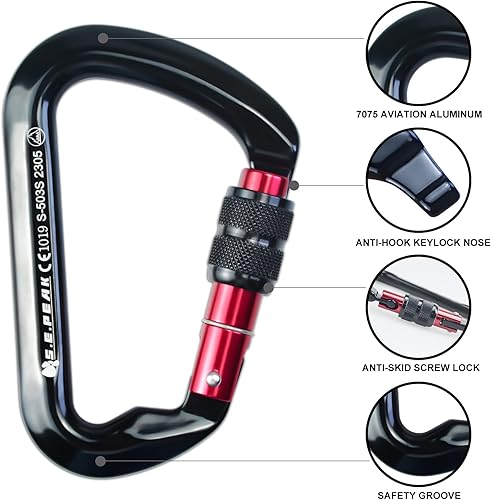 Miniatura 4 de SEPEAK UIAA - Mosquetón de escalada con bloqueo de 30 kN, clip profesional para puerta de tornillo resistente para escalada al aire libre,
