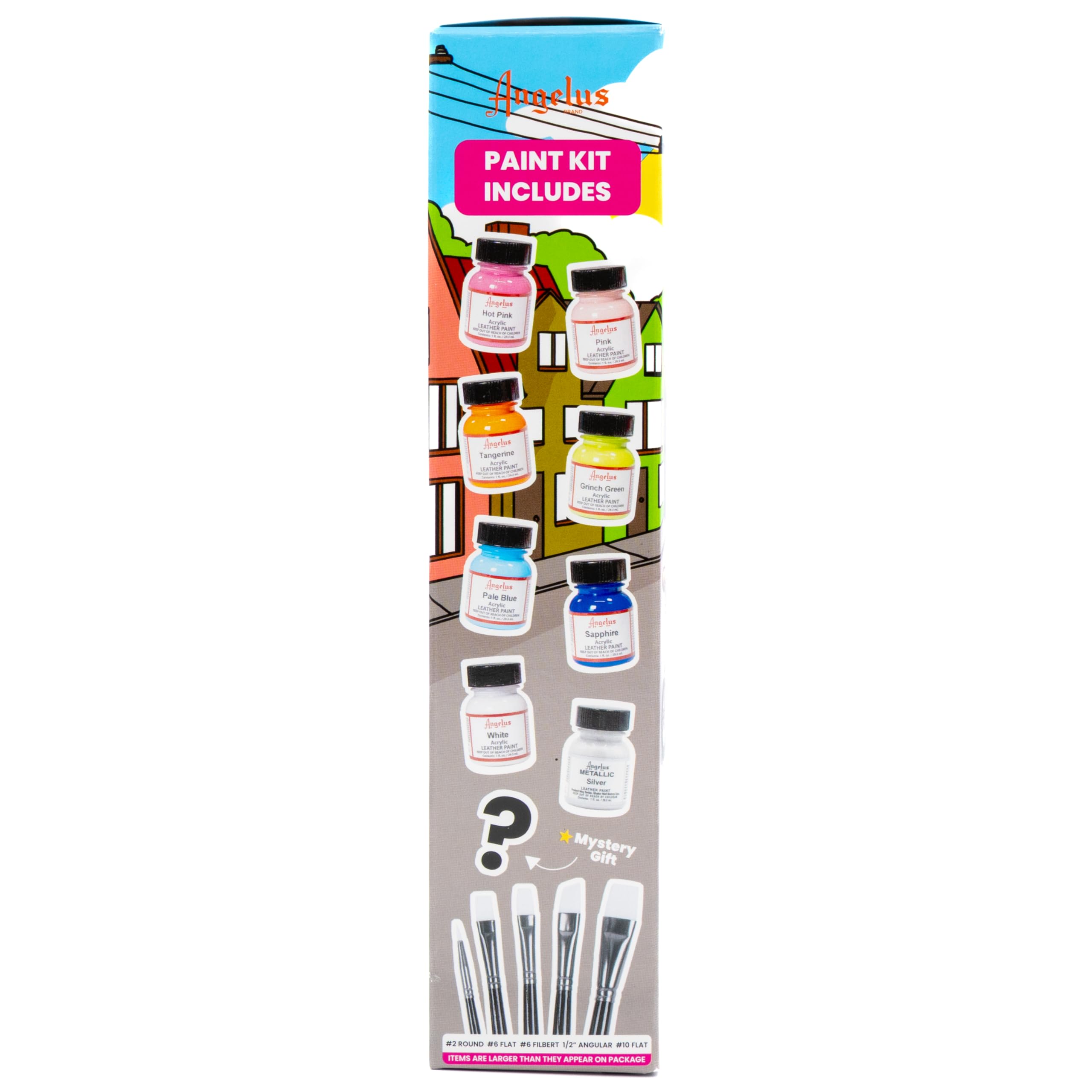 Angelus Kit di pittura per pelle, set da 13 pezzi con 8 colori acrilici flessibili (28,3 g ciascuno) e set di pennelli da 5 pezzi, personalizza scarpe da ginnastica, pelle, tela, legno, denim, vinile
