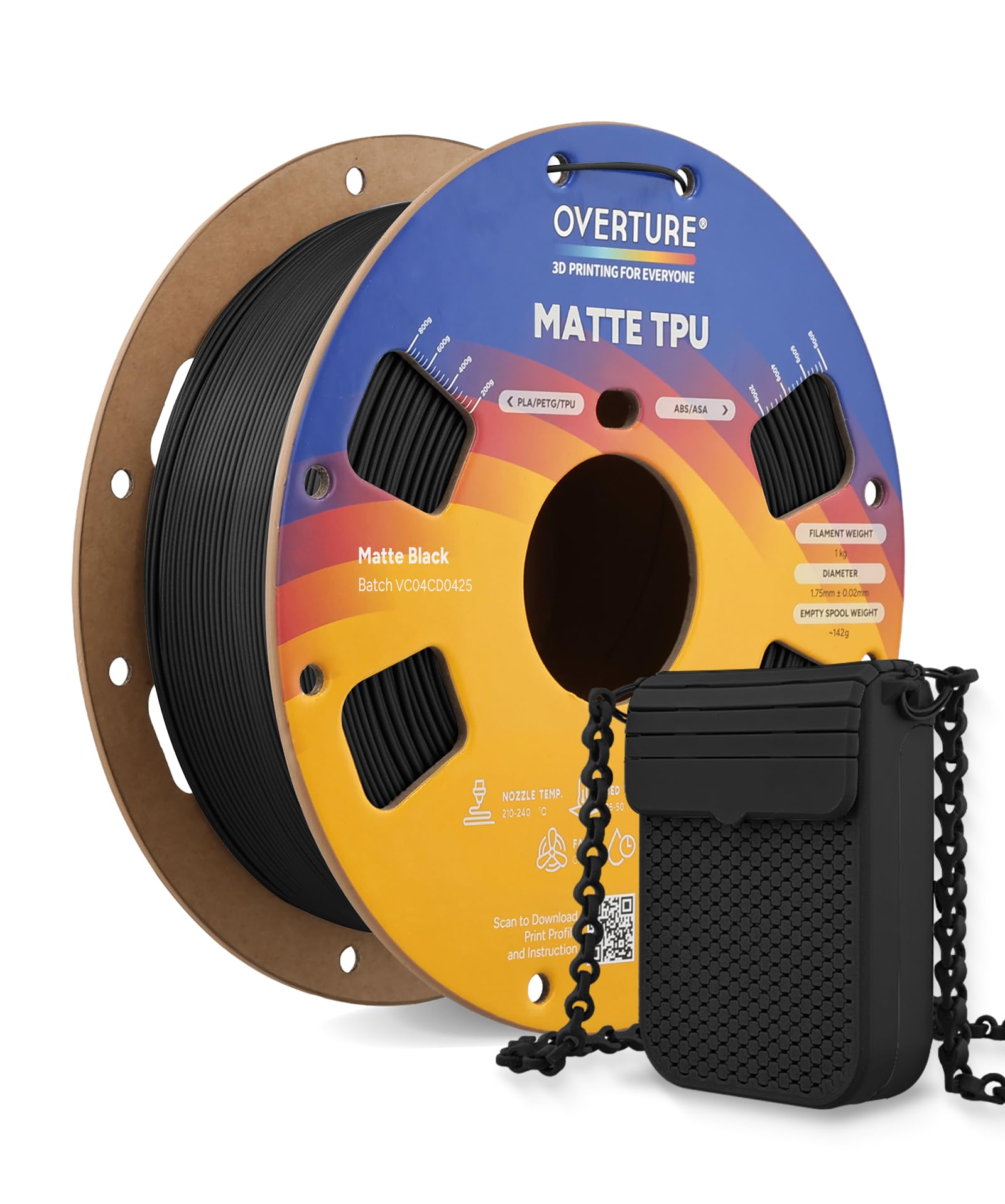 OVERTURE MATTE Szpula TPU SP 1 kg, wkład 1,75 mm, matowy, czarny, 1 szt
