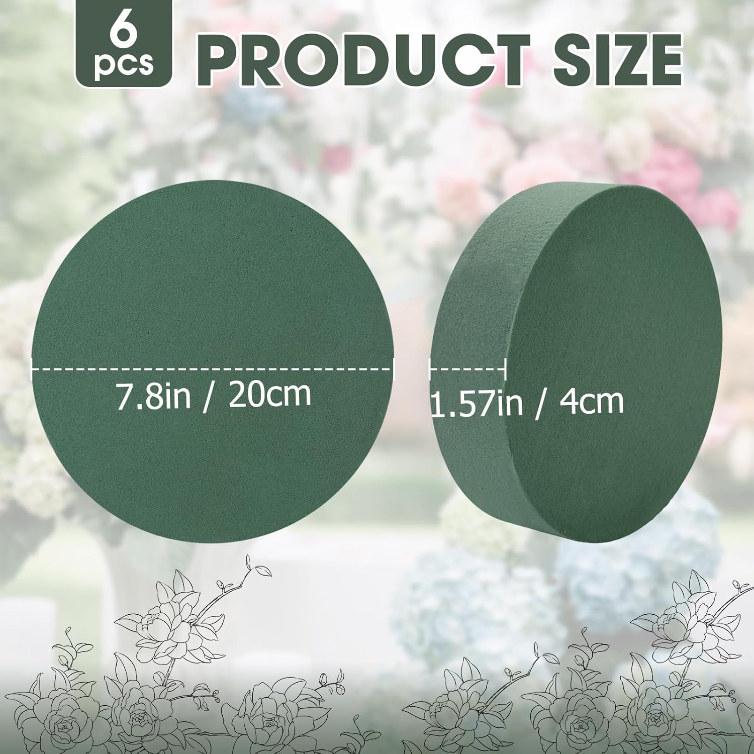 GNRZZT 6 Packs 7.8" Round Floral Foam Blocks, Wet & Dry Green Foam for Fresh and Artificial Flowers, Flower Foam for Wedding, Birthdays, Pary, Home Decorations
