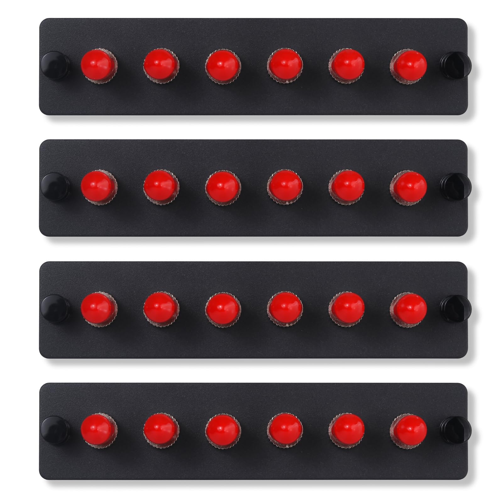 Lot de 4 panneaux de brassage Simplex ST en fibre avec adaptateurs Simplex monomode rouge ST 6 ports fibre