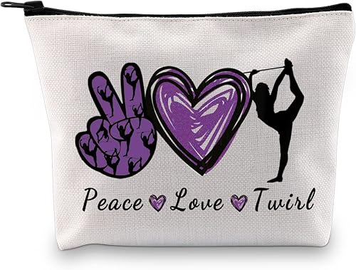 JXGZSO Baton Twirling Gift Peace Love Twirl Bolsa de cosméticos Baton Regalos para mujeres Baton Gymnast Bolsa de maquillaje Regalo para amantes,