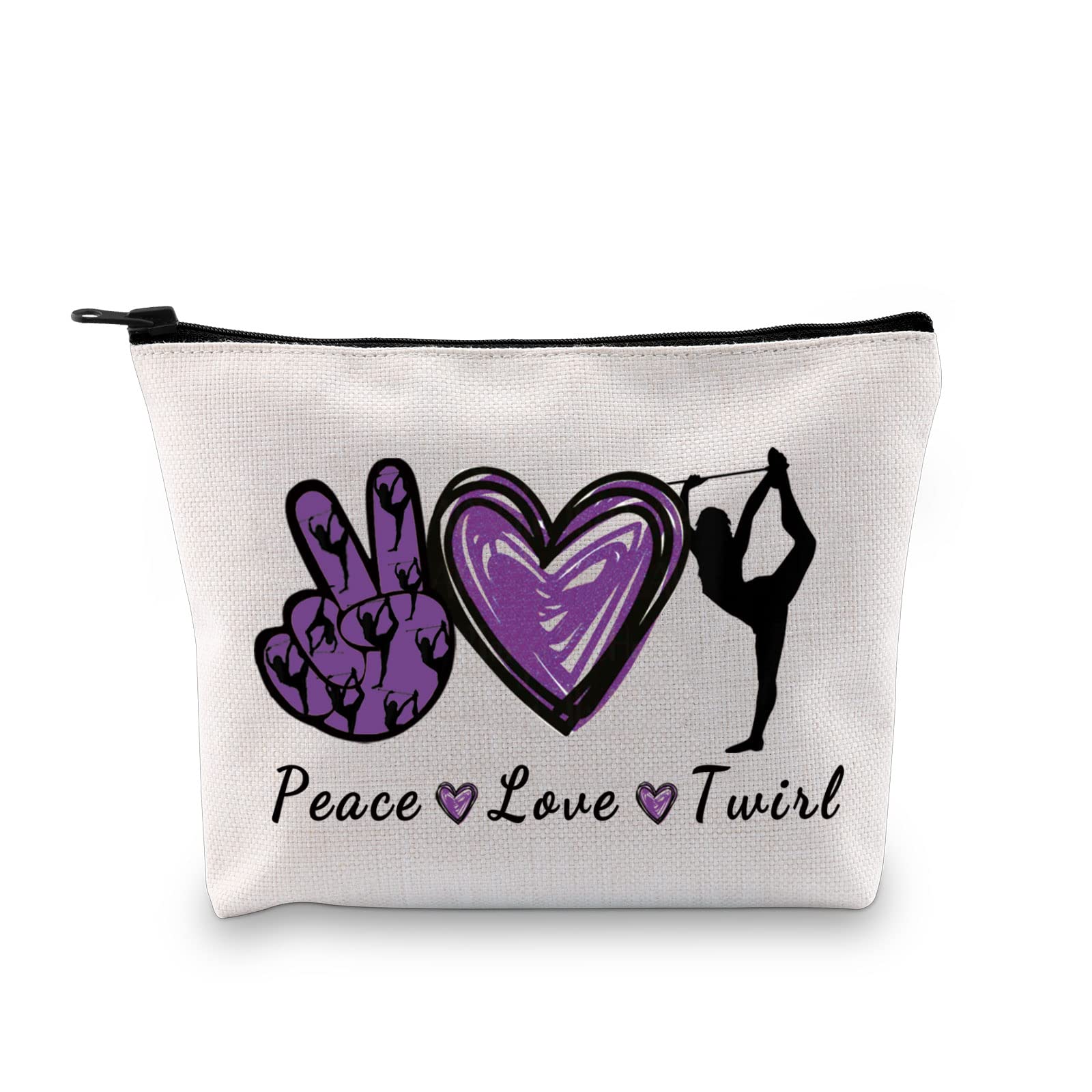 JXGZSO Baton Twirling Gift Peace Love Twirl Cosmetic Bag Baton Gifts For Women Baton Gymnast Makeup Bag Twirling Lover Gift