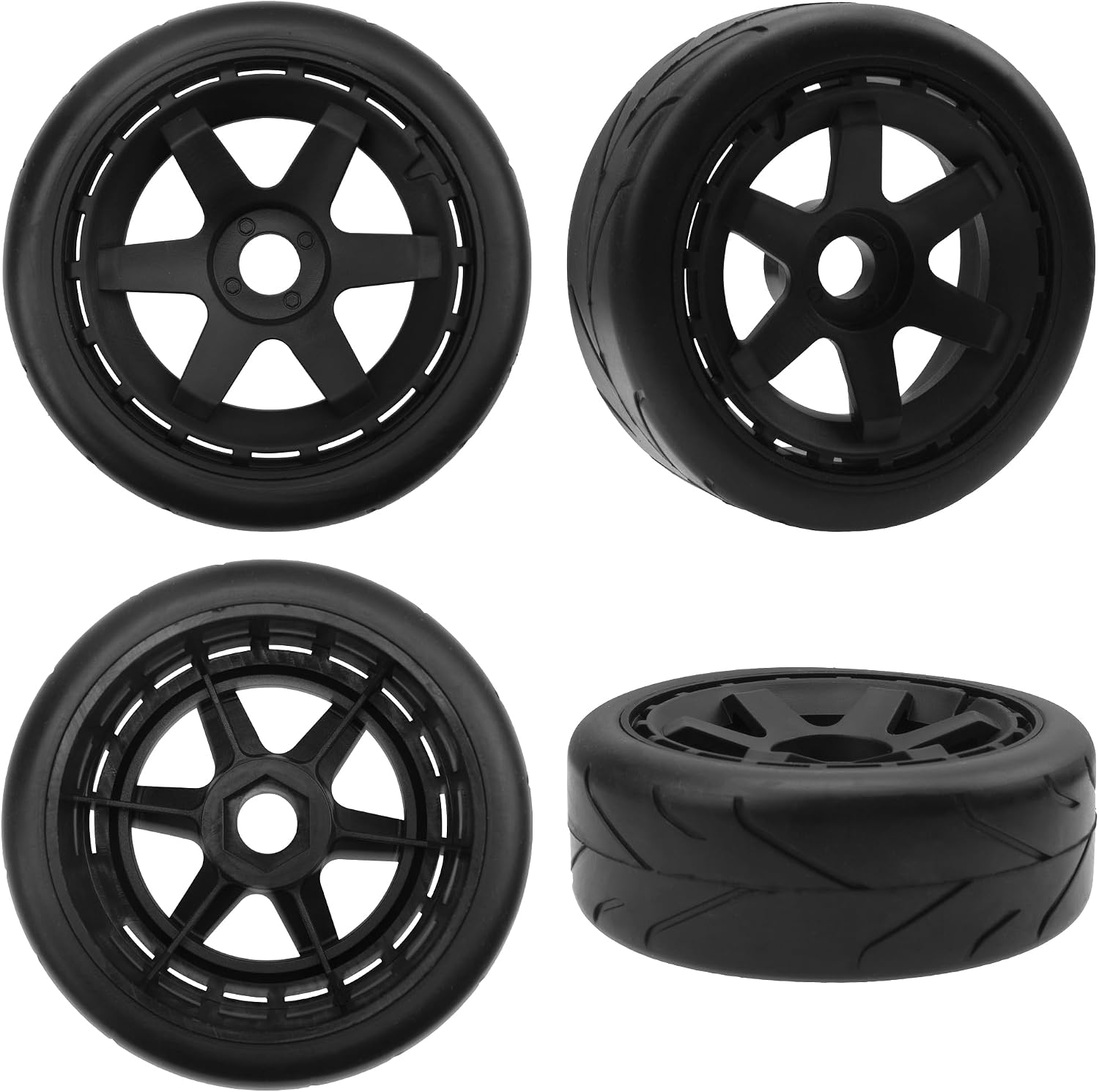ShareGoo RC 1/8 Buggy Tires OD 4.09" Street Tires w/Plastic Wheel Rims 17mm Hex Compatible with Arrma 1/8 Typhon Talion Redcat Losi HPI HSP Kyosho 1/8 RC On Road Racing Car (6-Spoke)