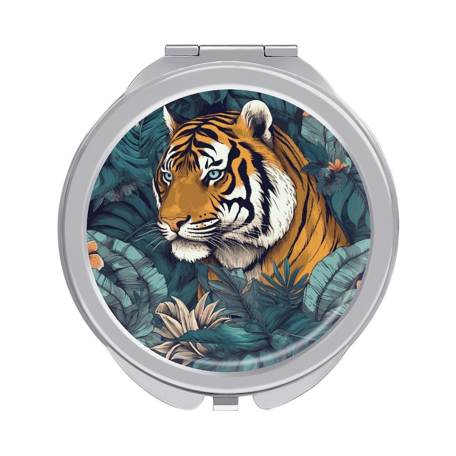 VstaDank Tropical Tiger Compact Mirror for Purses Round Fashion Travel Makeup Mirror 2X /1x Magnifying Double Sides Mini Mirrors Portable Pocket Mirrors for Handbag Purse Women Gift