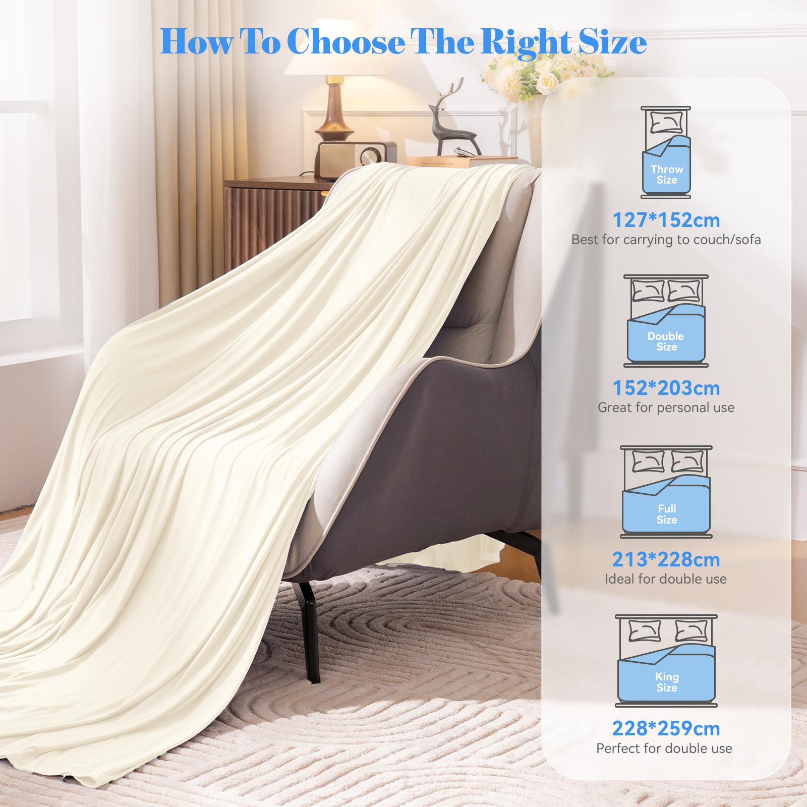 Couverture fraîche Q Max>0,45 - Couverture rafraîchissante pour lit, canapé - pour dormeurs Chauds - Confortable et légère, Beige-texturé, 213x228cm