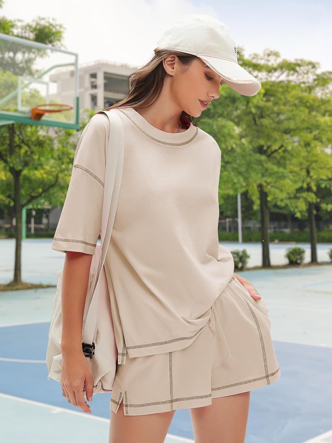 EXLURA Women's Casual Summer 2 Piece Sets 100% Cotton Short Sleeve Tshirt and Shorts Matching Sweatsuits Lounge Set 2026 - Image 3