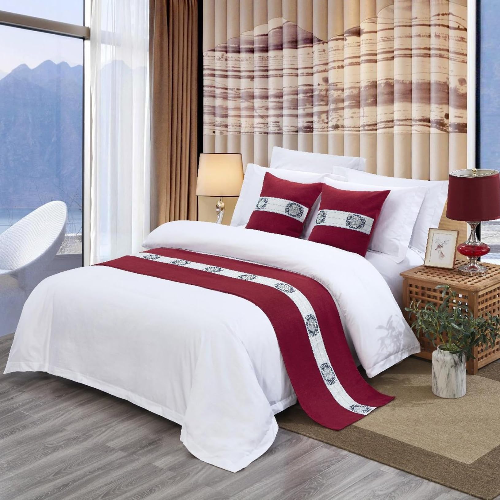 TTiiLoe Hotel Bed Runner Double-sided Bed Cover, Cotton Linen Bed Scarves Bedspreads Throw Decor Protection, A-Red, 50 * 210cm for 1.5m Bed