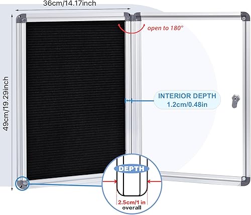 Miniatura 9 de Tableros de letras intercambiables cerrados, tablero de mensajes para exteriores con puerta de bloqueo, fieltro gris, marco de aluminio negro, 36 x