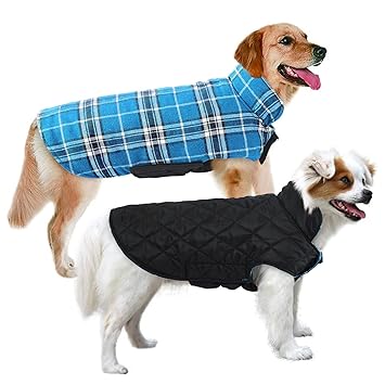 MIGOHI Dog Jackets for Winter Windproof Reversible Dog Coat for Cold Weather British Style Plaid Warm Dog Vest for Small Medium Large Dogs, Blue XXXL