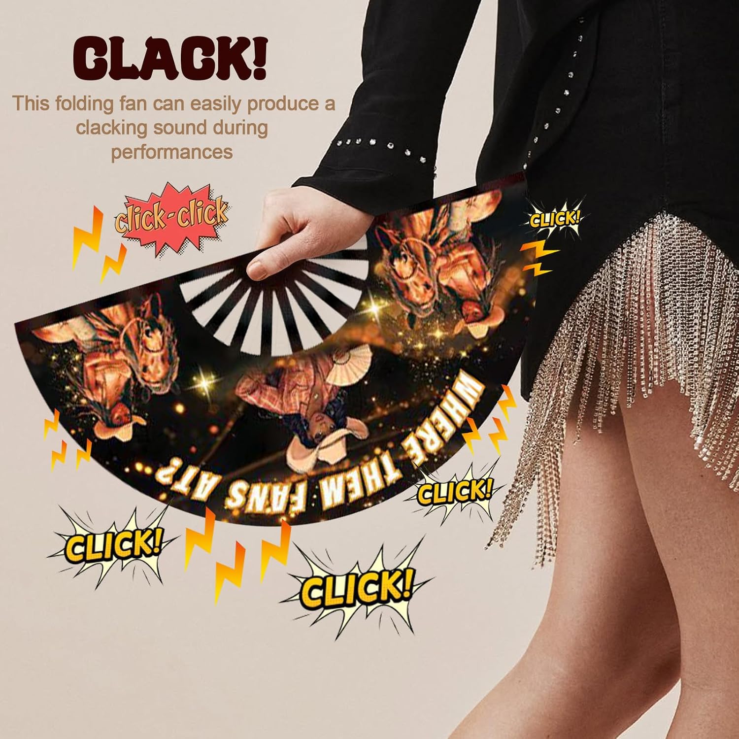 Double-Sided Boots On The Ground Fans For Line Dancing Popping Clack, Where Them Fans At Large Folding Hand Fans For Women