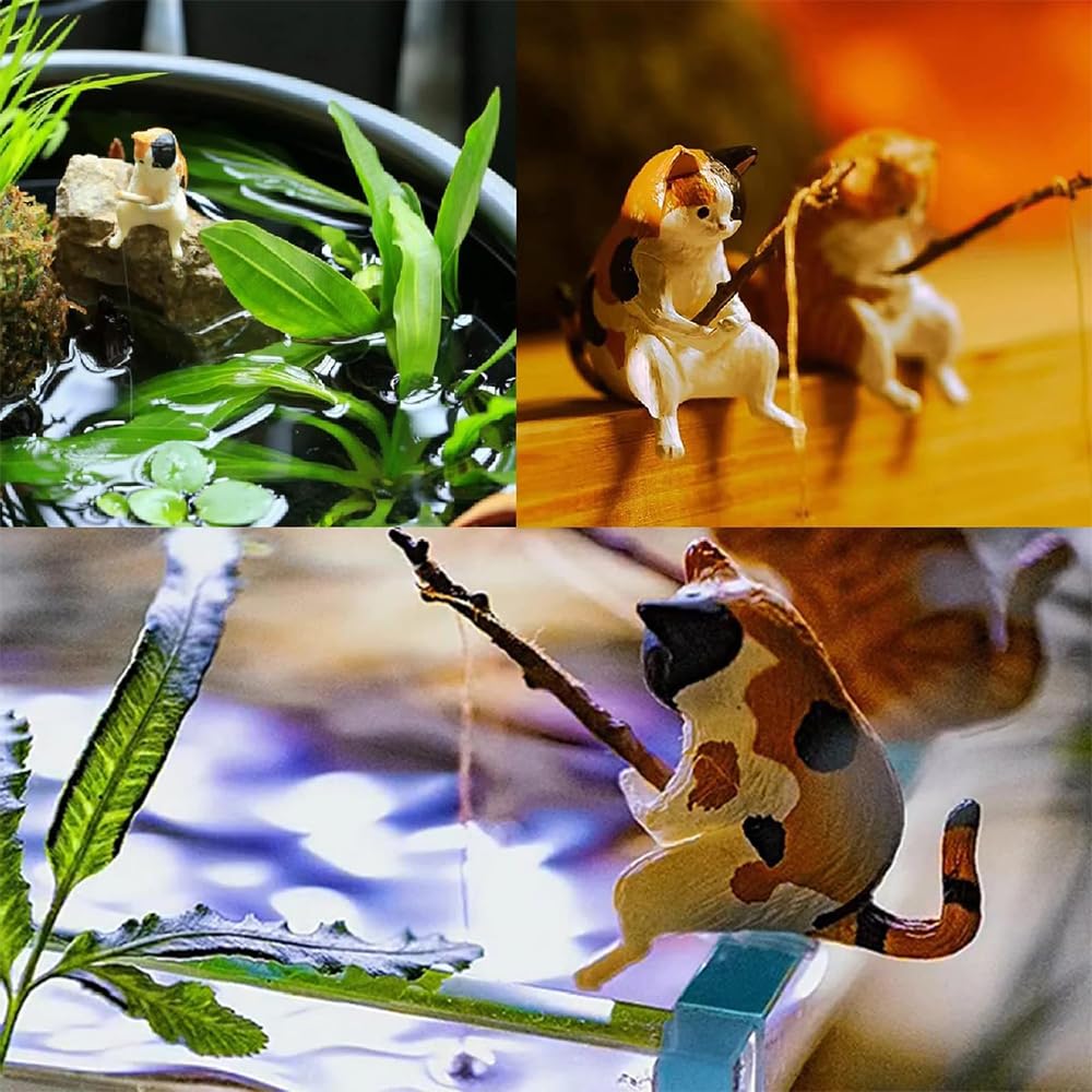 Hsthe Sea Set of 7 Japanese Fishing Cat with a Fishing Rod Miniature Figures - Image 3