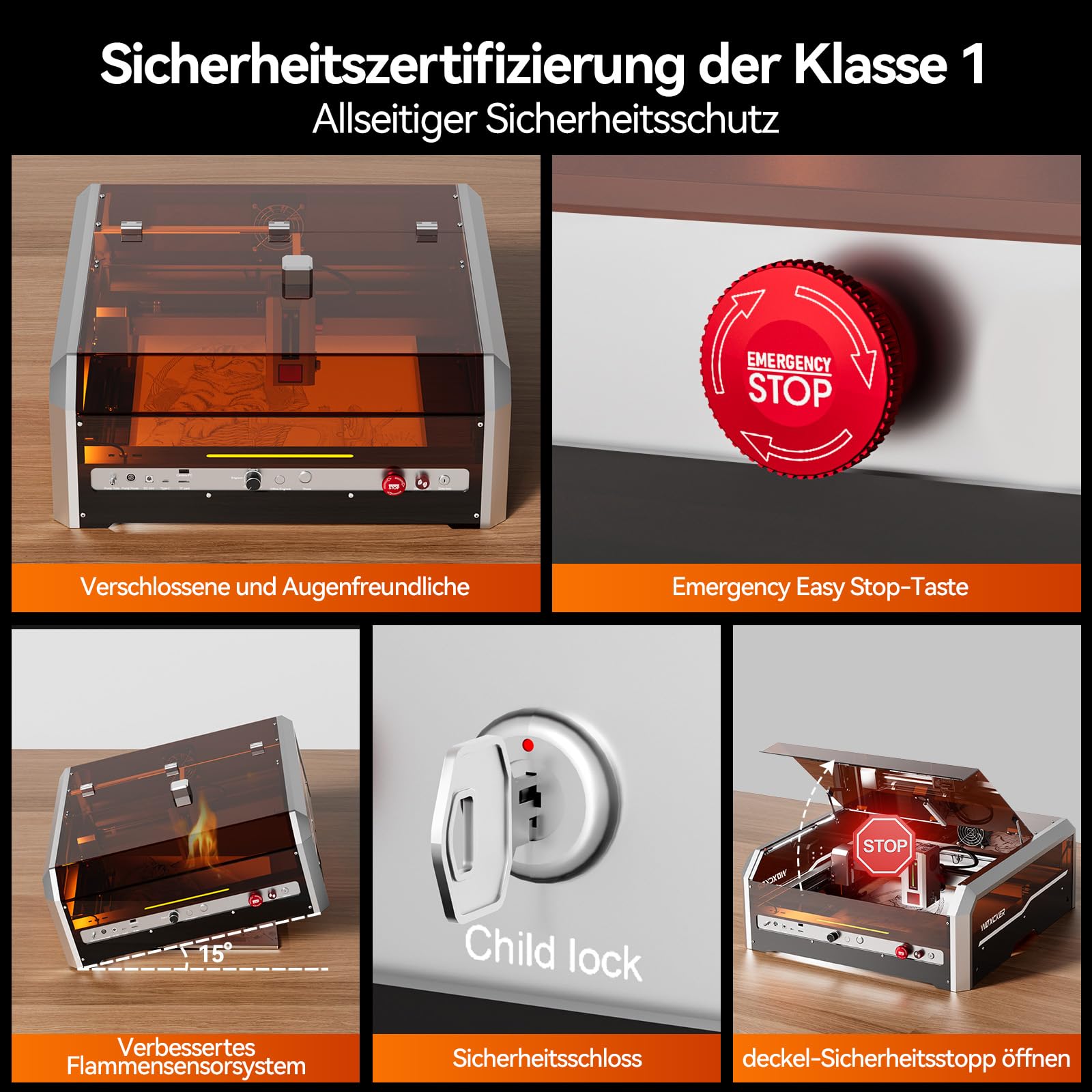 Laser Graviermaschine, Woxcker L8 20W Geschlossener Lasergravierer – Vormontiertes All-in-One-System mit Luftunterstützung, Kamera & Honigwabe, 40000 mm/min für Holz, Metall, Acryl, Glas, Edelstahl