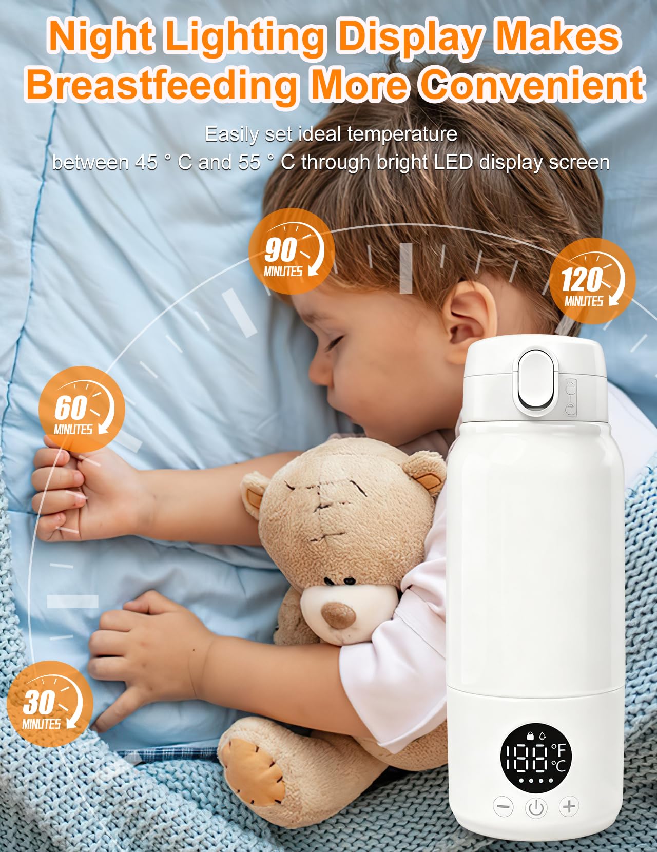 Chauffe-biberon pour Bébé, 500ml Chauffe-biberon Portable | Réchauffe L'eau ou le Lait, Avec Câble USB & Brosse de Nettoyage pour les Voyages Alimentation Nocturne