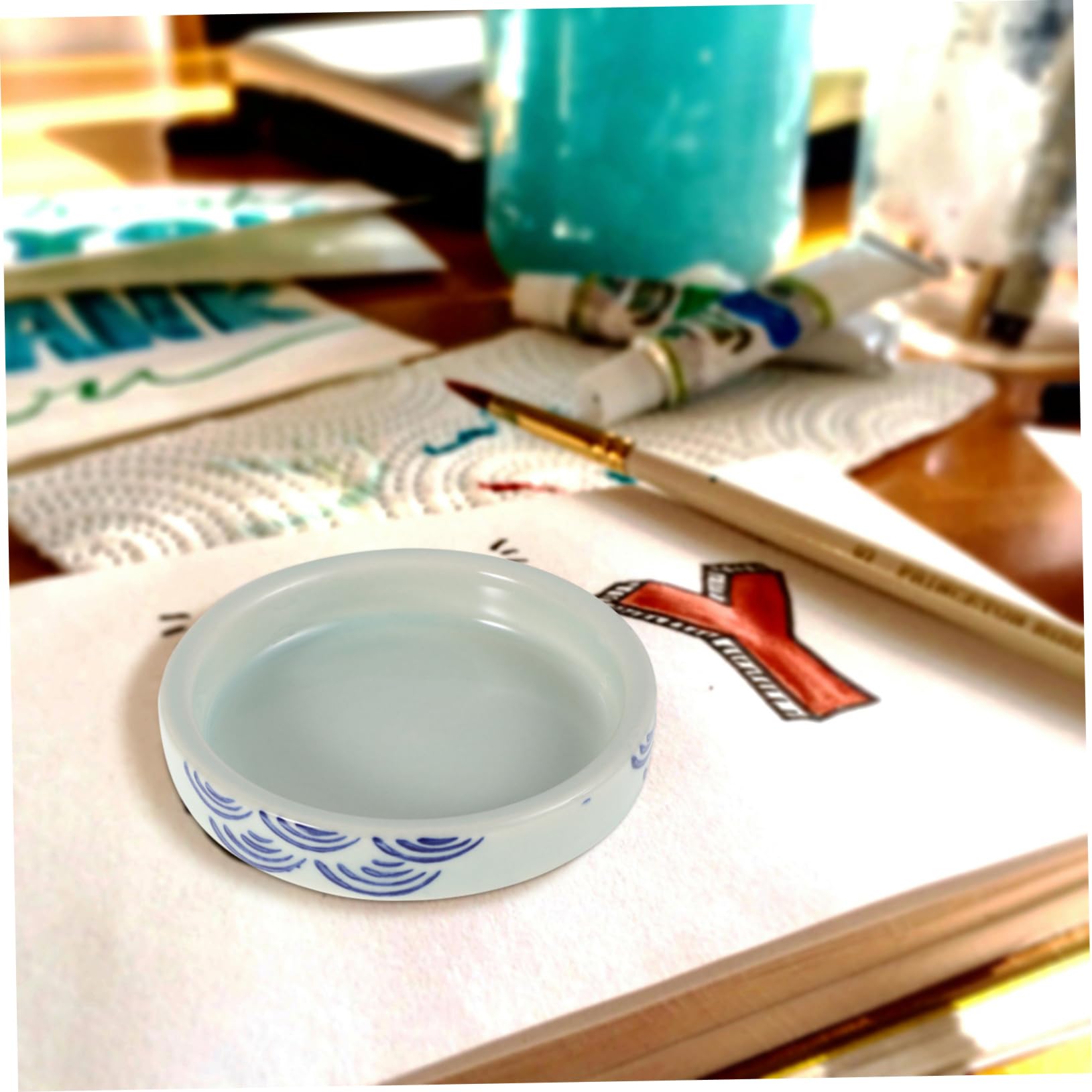 Keramik Aquarellpalette mit Deckel, Fünflagig für Künstler und Illustration