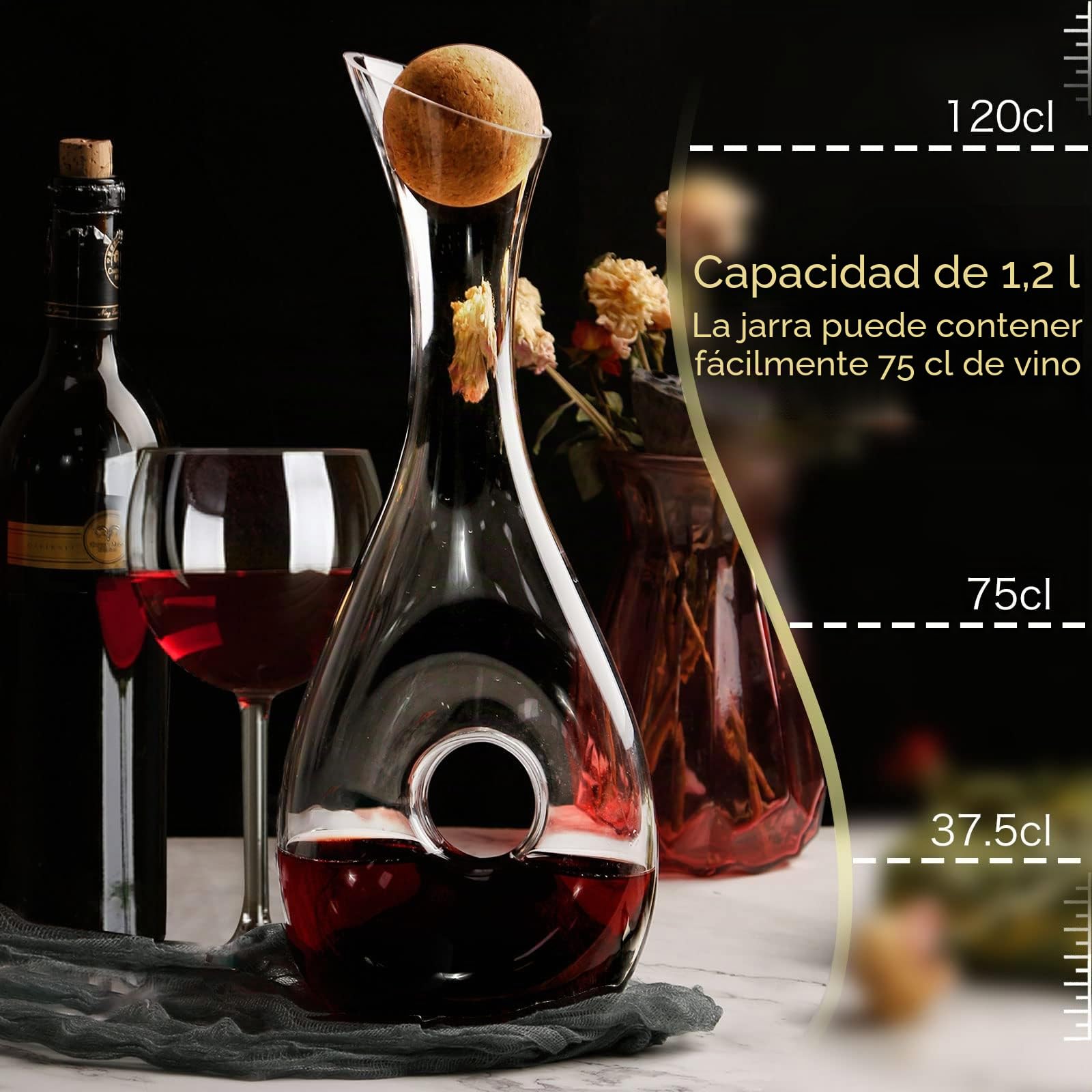 NUTRIUPS Decantadores para Vino Decantador de Vino 1.2L Jarra para Vino Sin Plomo Soplado a Mano Decantador & Tapones Aireador de Vino Accesorios Decanter