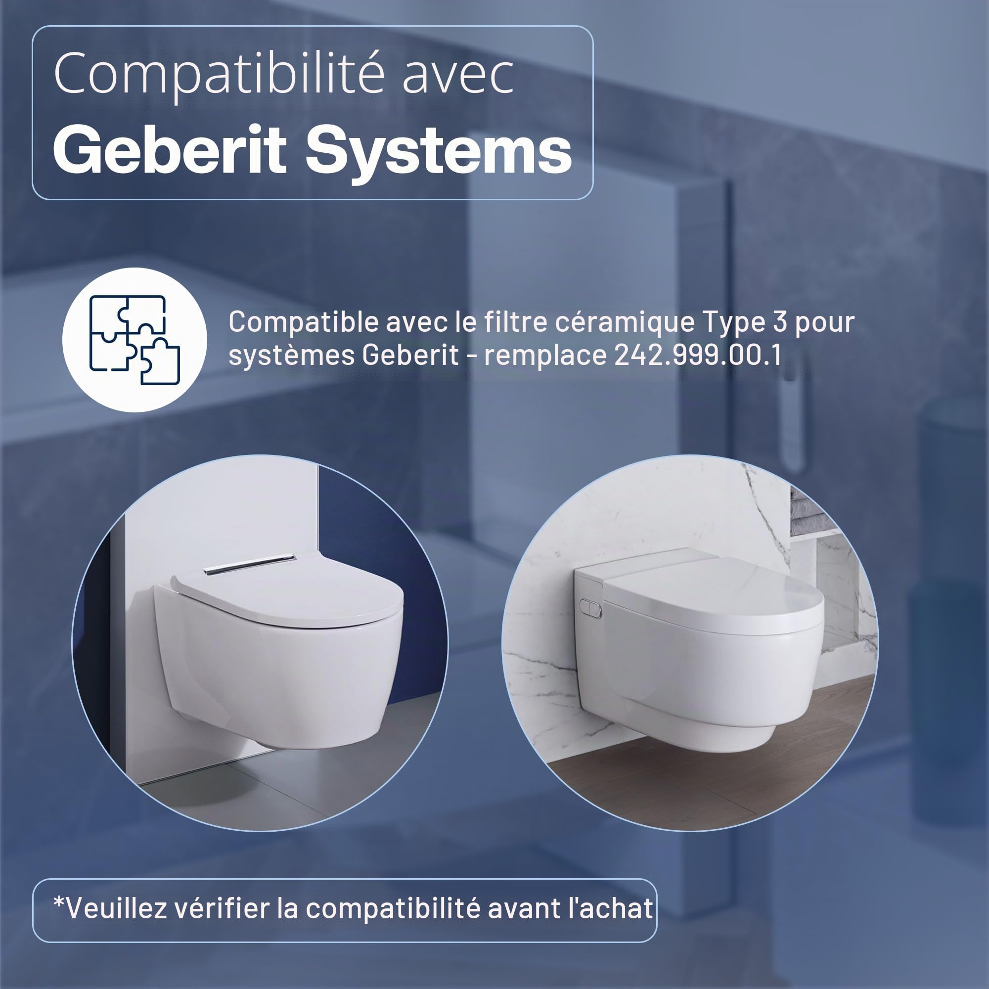 2 Filtres Céramiques Type 3 pour Geberit AquaClean & DuoFresh – remplace 147.072.00.1 – Structure en Nid d'Abeille – pour Mera & Tuma