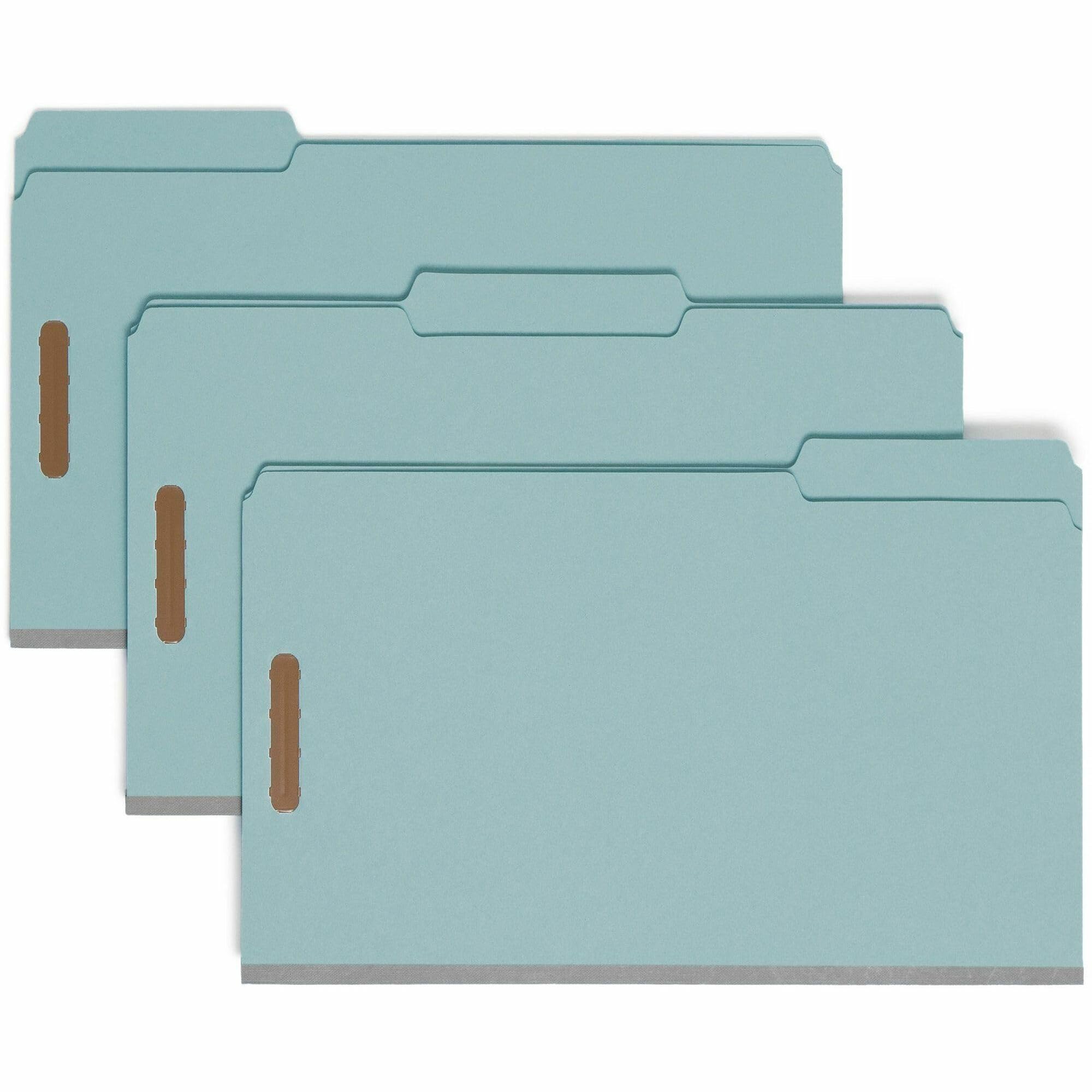 Smead 100% Recycled Pressboard Fastener File Folder, 2 Fasteners, 1/3-Cut Tab, 1" Expansion, Legal Size, Blue, 25 per Box (20000)