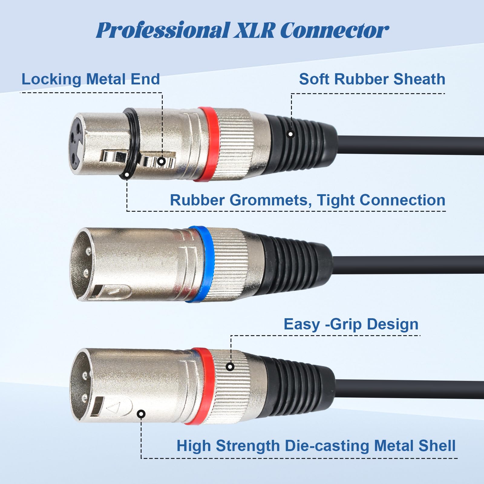 pegcabac XLR Y-Splitter Cable, Dual XLR Male to XLR Female Microphone Cable, Balanced Female to 2 Male XLR Y Cord Audio Adapter, 5FT