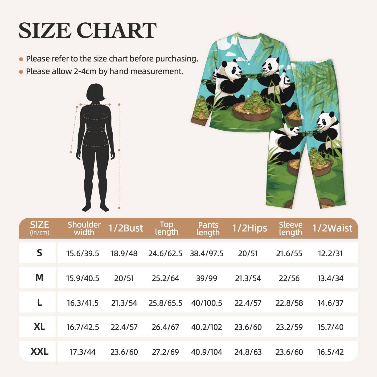 Conjunto de pijama de manga larga para mujer, dos bonitos pandas grandes, estampado de manga larga con botones, disponible en 5 tallas