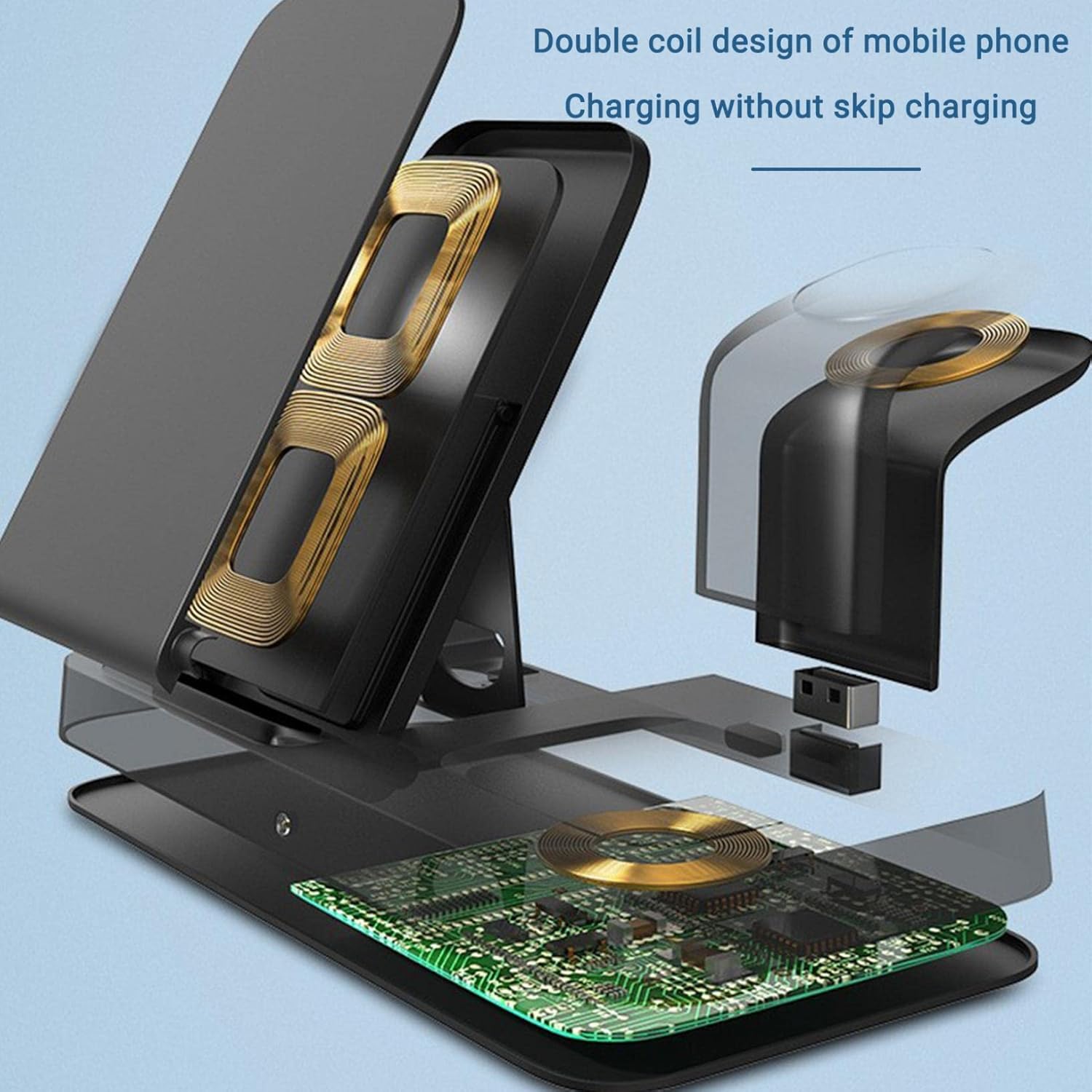 15w wireless charging station 3 in 1 charging station for multiple device foldable wireless charger stand fast charging compatible with iosandroid