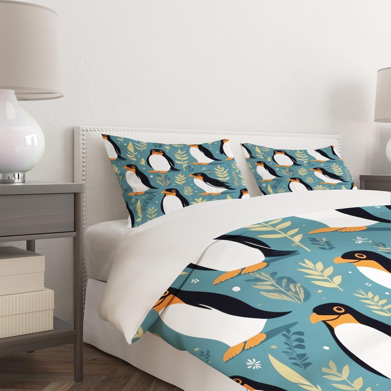 Funda Nordica Cama 180 Pingüino de Dibujos Animados 3D Impresión Funda de Edredón Animales Adorables Microfibra Suave Transpirable Funda Nórdica 260x240 cm con 2 Fundas de Almohada 50x75cm a.473