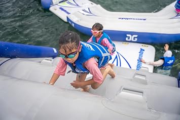 Aquaglide Summit Express TR Features Stepped Climbing Wall, Zero-Entry Slide, Sizeable Cave Recreational Floating Dock Island for Lake, Boat, Pool, Beach