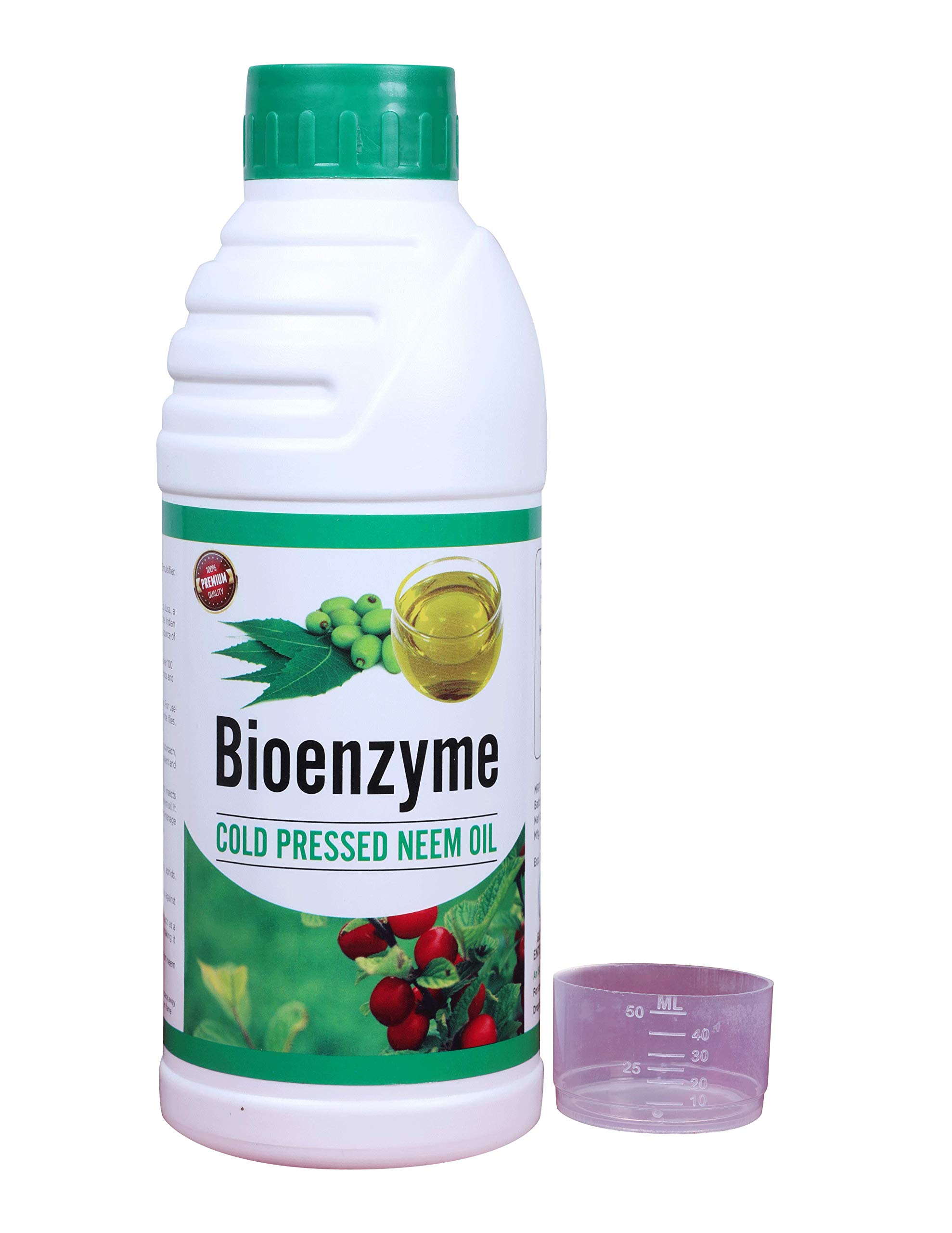 Bioenzyme Organic Cold Pressed Water Soluble Pure Neem Oil for Spray on Indoor and Outdoor Plants with Free 50ml Measuring Cup (500ml)