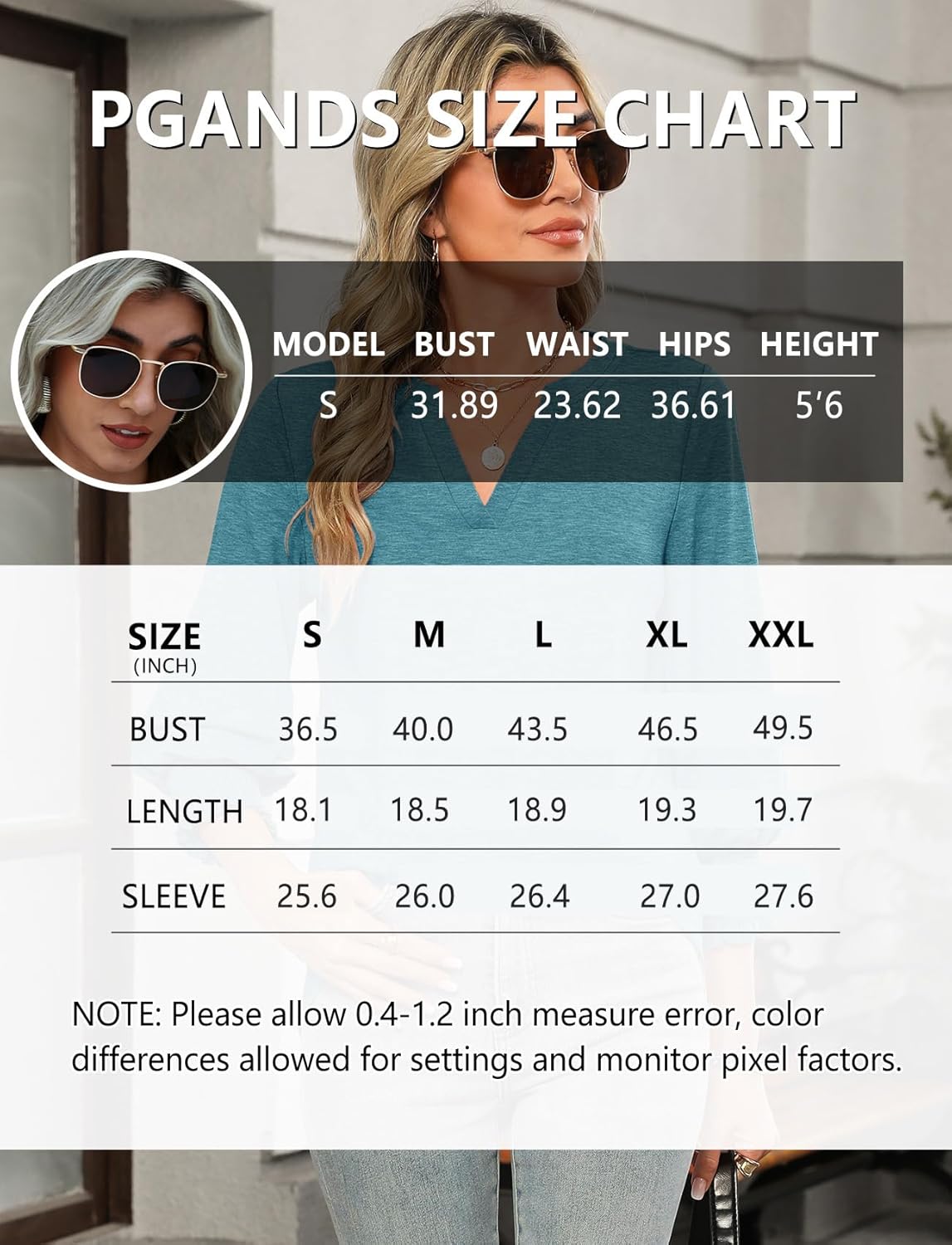 PGANDS Women's V Neck 3/4 Sleeve Tops Dressy Casual Shirts Cute Loose Blouse - Image 6