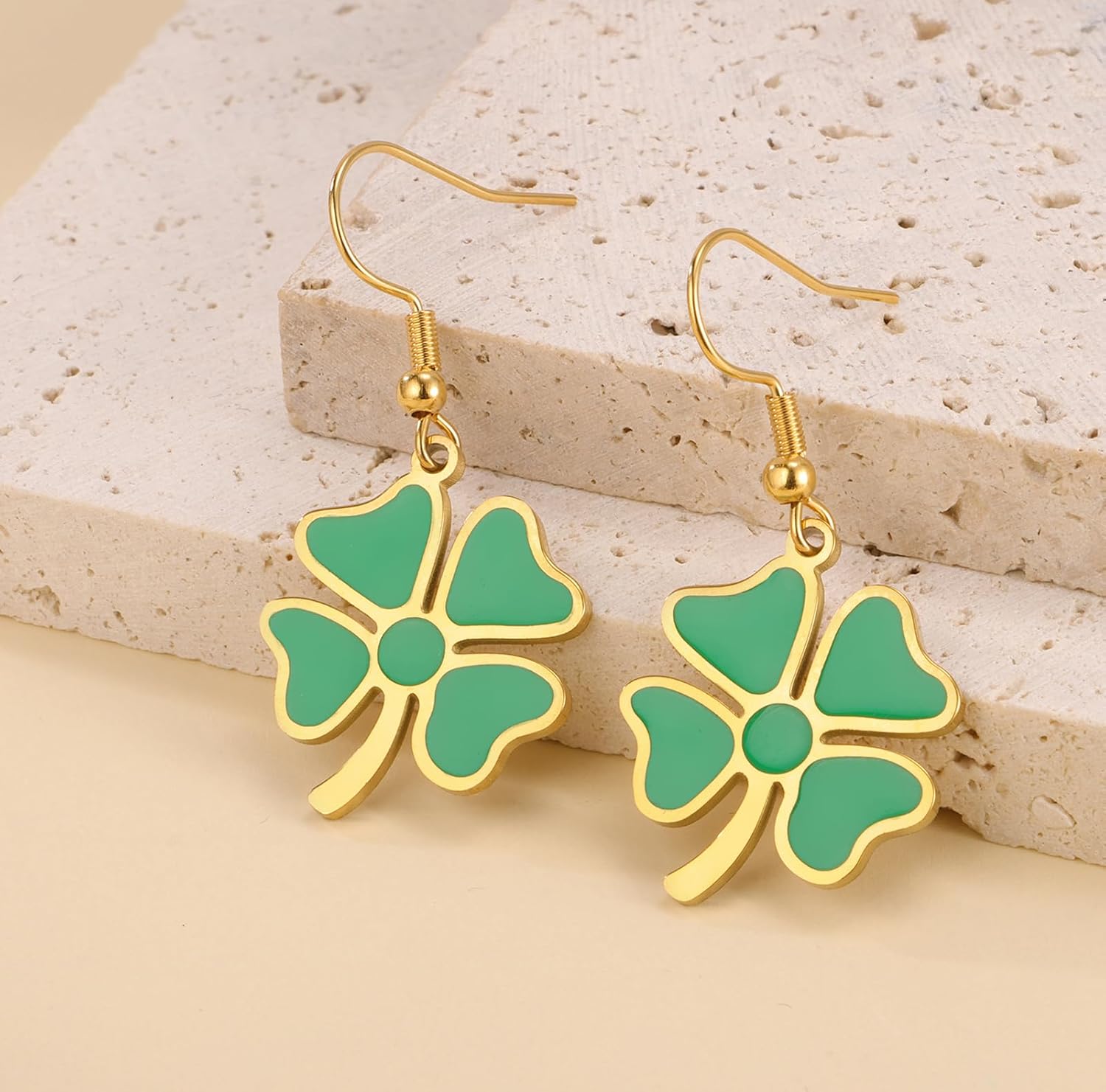 Four Leaf Clover Earrings Green Shamrock Drop Dangle Earrings Good Lucky Charm Friendship Jewelry St Patricks Day Accessories Irish Gift for Women - Image 3