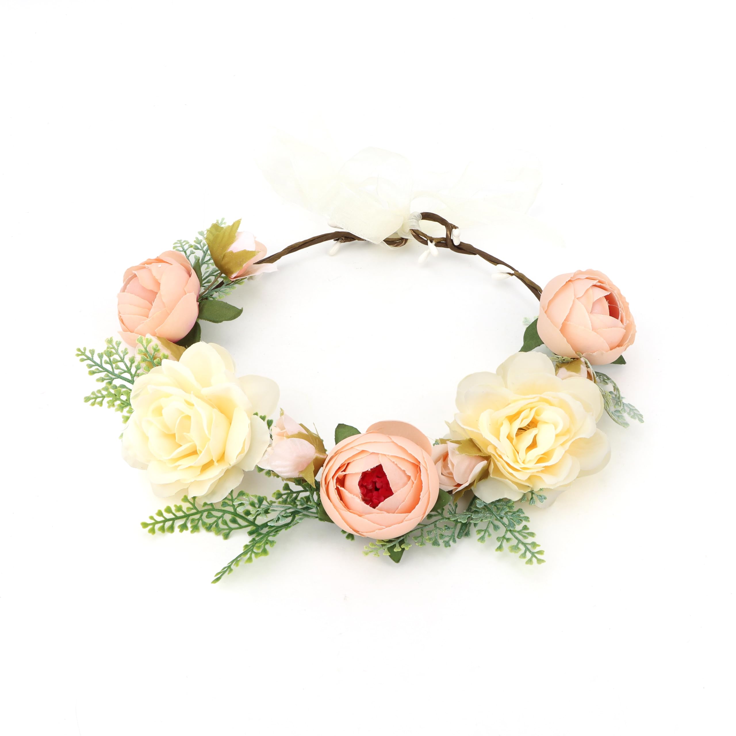 Wecoe Blush & Cream Colored Flower Crown, Floral Headband Flower Girl Headpiece Wedding Bride Bridal Bridesmaid Hair Accessories Party Wreath Photo Props