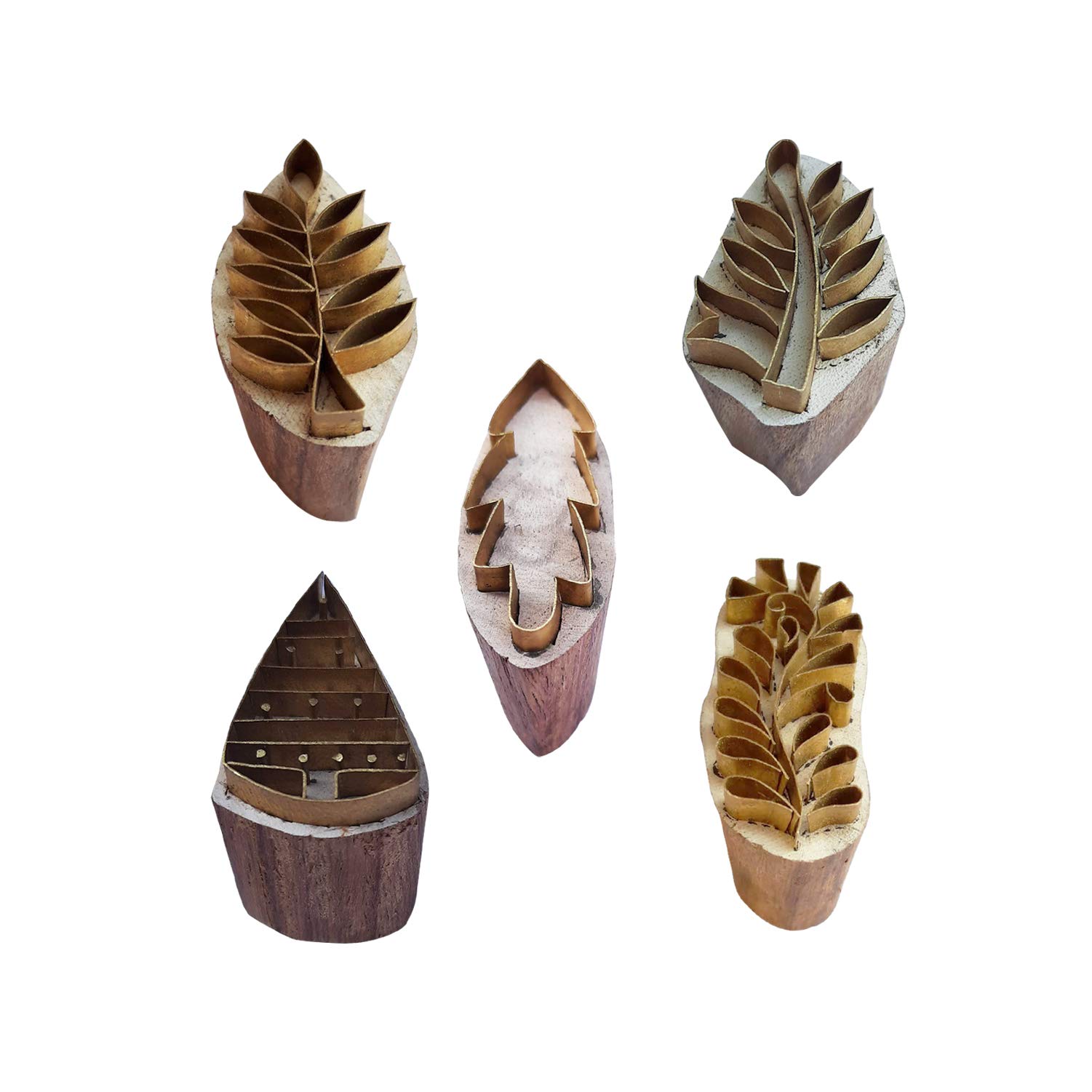 Royal KraftTree Brass Wooden Stamps (Set of 5) for Block printing on Clay, Pottery, Fabric BHtag0056