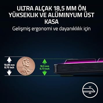 Razer BlackWidow V4 Düşük Profilli HyperSpeed - Kablosuz Düşük Profilli Mekanik Oyun Klavyesi - HyperSpeed & BT - Çoklu Kaydırma Tekerleği - Sarı Anahtarlar | QWERTY ABD Düzeni