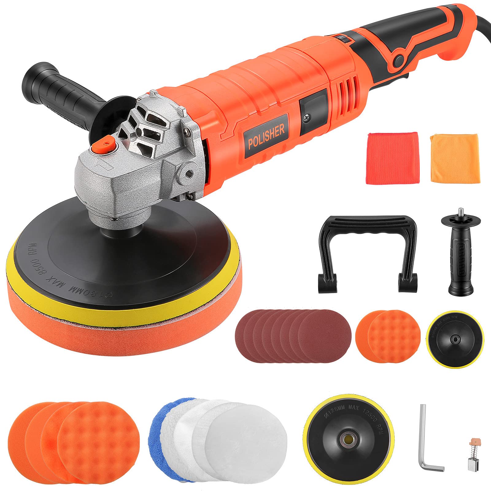 Buffer Polisher Car Polish Machine Polishing Kit,Mryitcal Polishing Machine Rotary Polisher Wax Machine,1600W 7 Variable Speeds,with Foam Pads,Wool Pads,Sand Paper,for Car Buffers and Polishers
