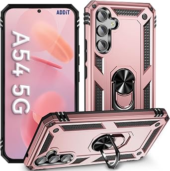 ADDIT A54 Case, Phone Case for Samsung Galaxy A54 Case,with Kickstand Ring,Adjustable Stand,Military Grade,Heavy Duty Protection,Shockproof,Anti-Fingerprint,Support Magnet Car Mount,Rose Gold
