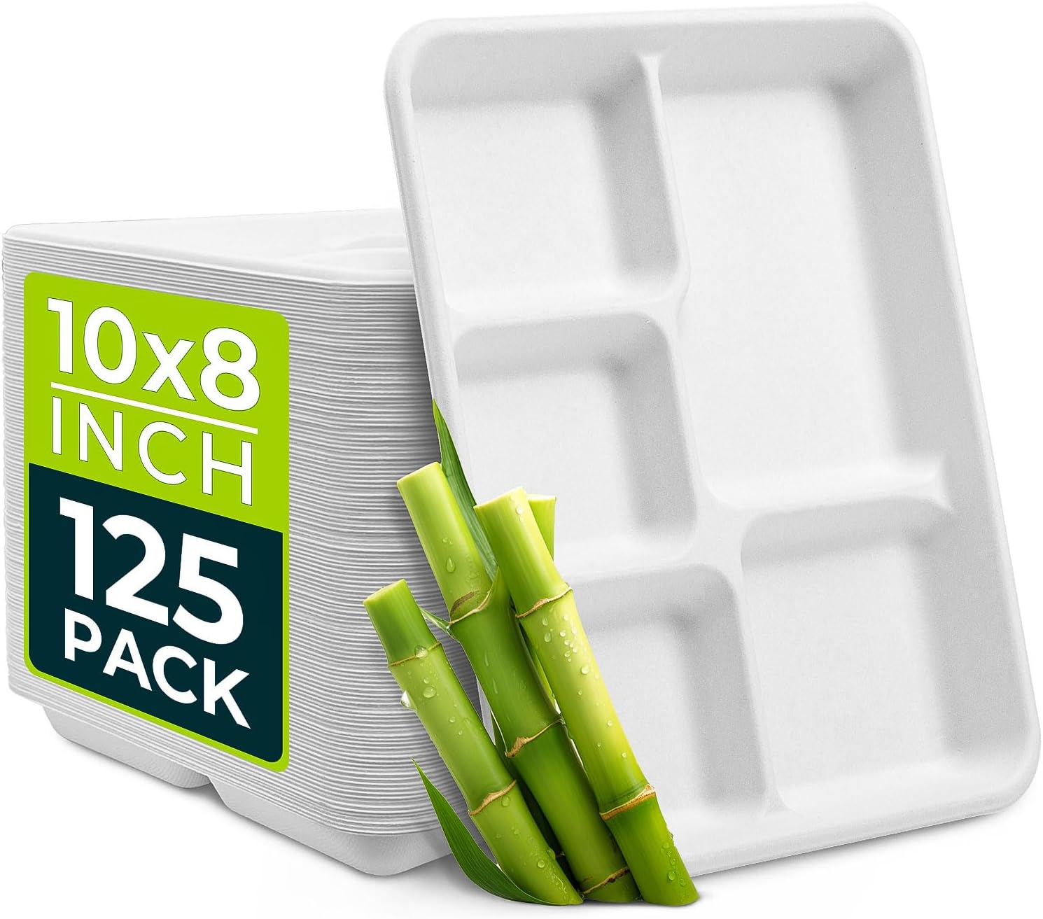 [500 Pack] 5 Compartment Trays, 100 Compostable Paper