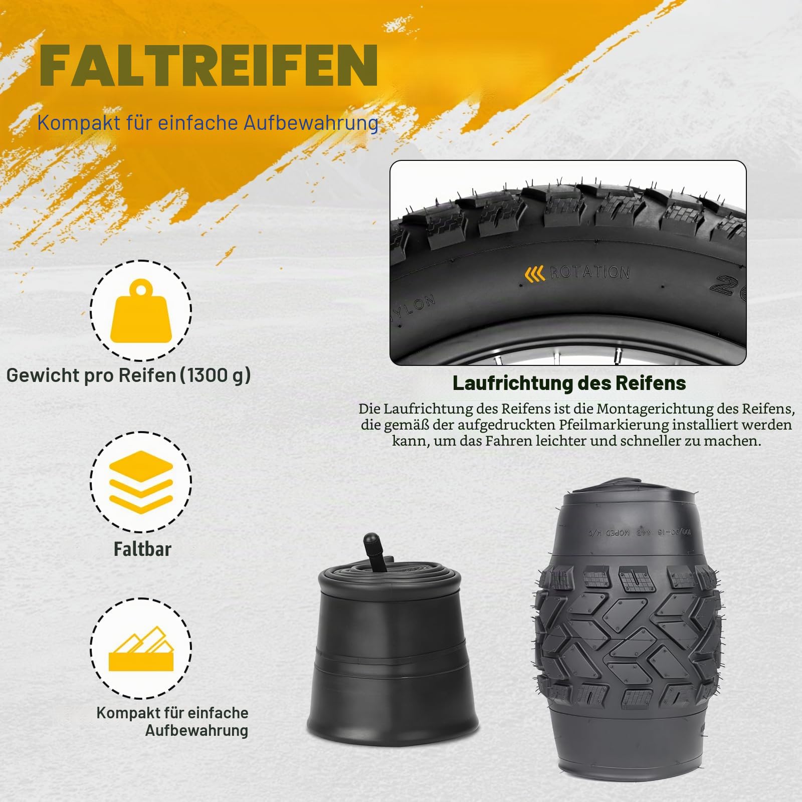 WEEROCK 20/26 Zoll 4,0 Faltbarer Breiter E-Bike Reifen All-Terrain | Robuste Hochlast-Ausführung, faltbarer Fettreifen, geländegängig, passend für E-Bike,Schneefahrrad, Größen 20×4,0 / 26×4,0