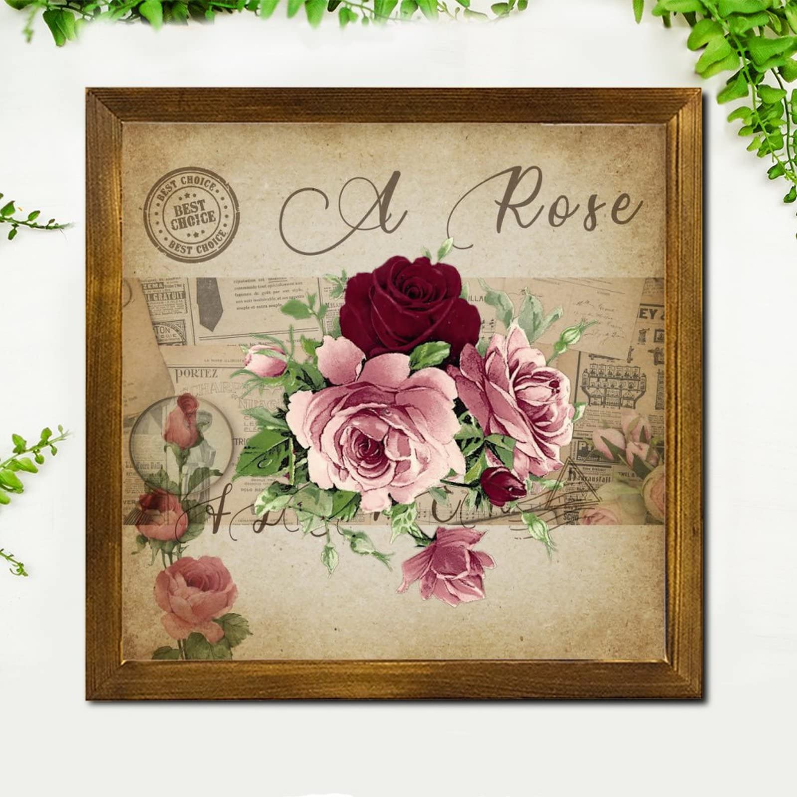 Amazon.com: Vintage French Rose Flower Wood Framed Sign Retro