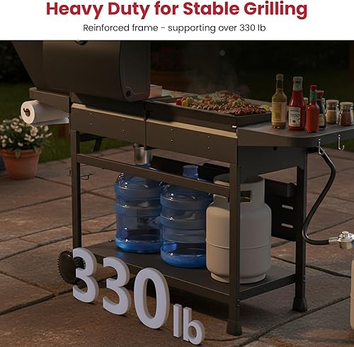 Miniatura 8 de Combo de parrilla con quemador lateral, espacio de cocción de 702 pies cuadrados, 5 quemadores de propano para barbacoa de 50,000 BTU, rejilla