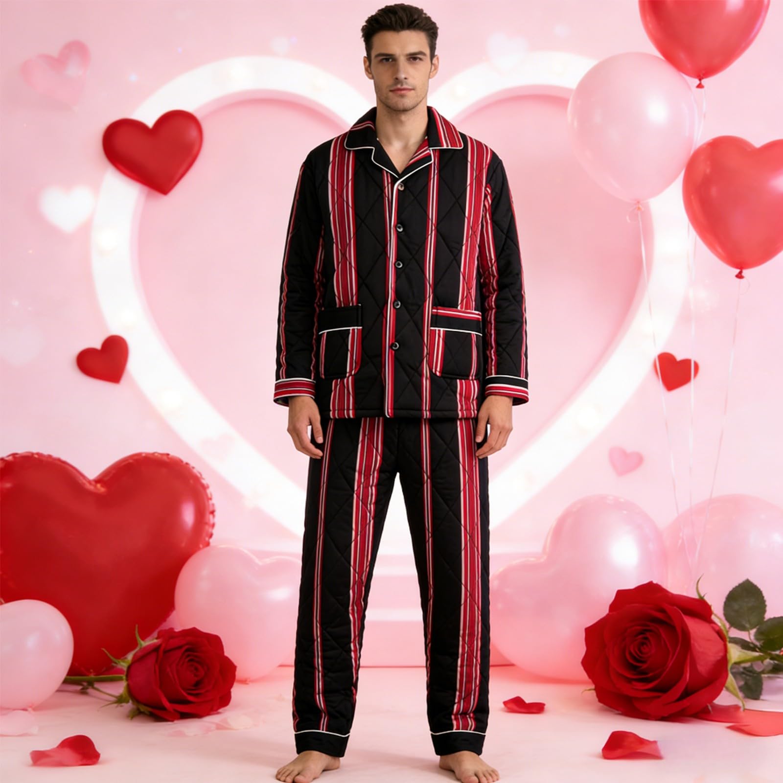 WWricotta Pijama Transpirable para San Valentín, Conjunto de Dos Piezas para Hombre, cómodo y Relajante para Estar en casa, Ropa Informal romántica_1