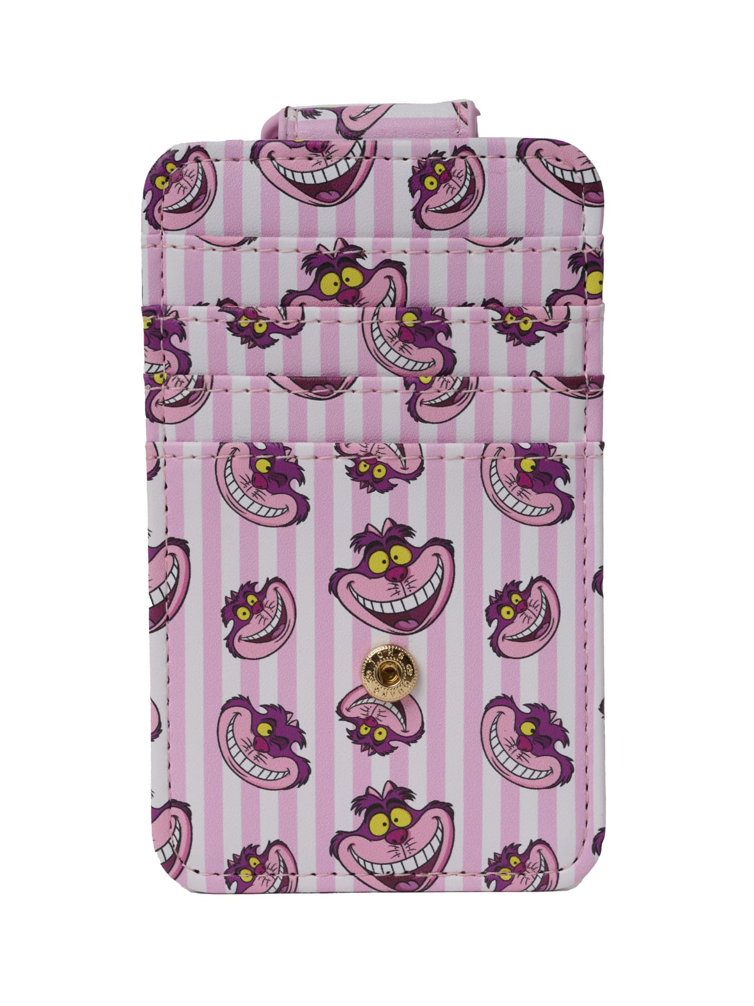 Disney Porte-cartes pour femme Slim Compact Portefeuille de crédit Petit Snap Voyage fantaisie, Chat du Cheshire Rose, Porte-cartes moderne