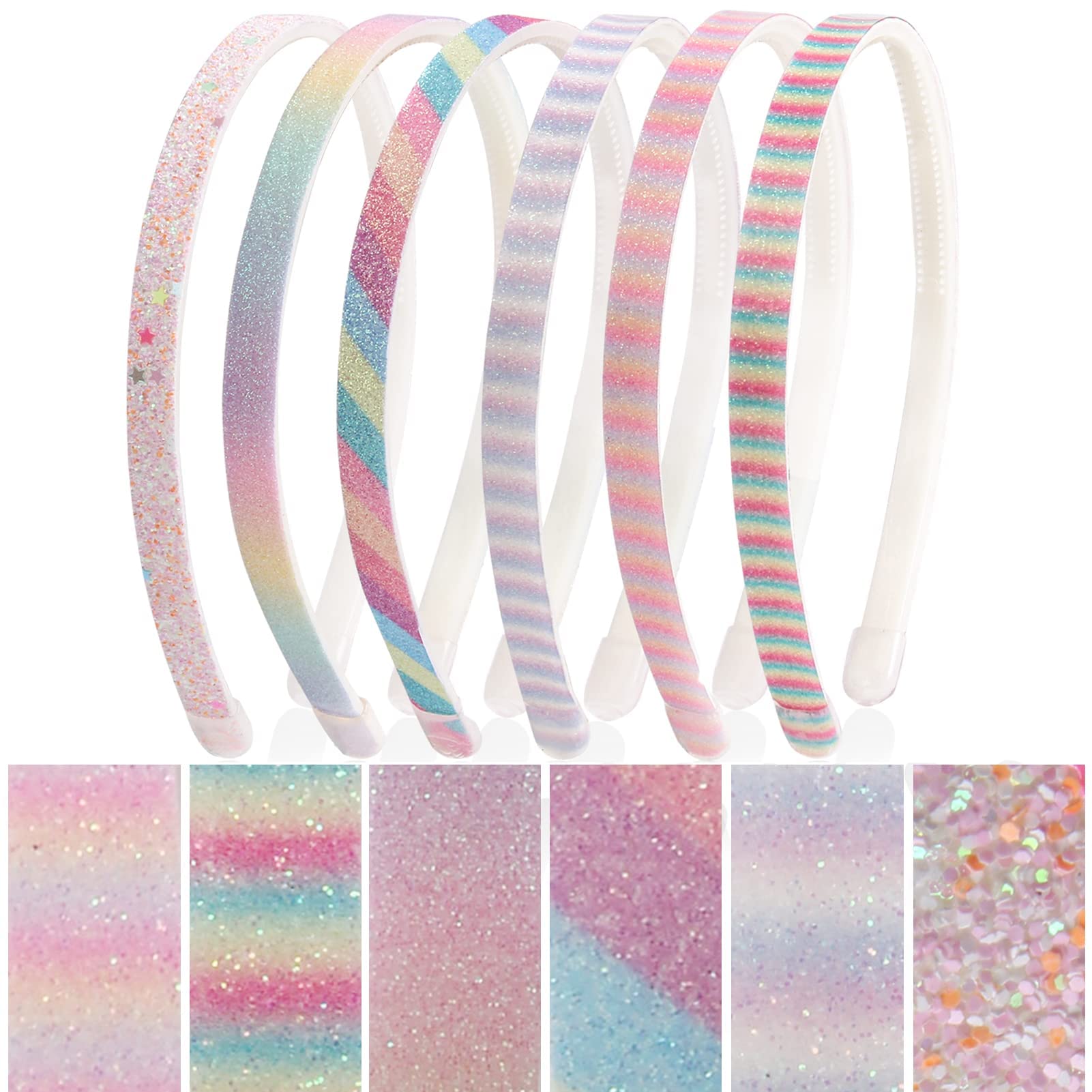 Azonee 6Pcs Glitter Headbands for Girls and Women Rainbow Gilrs Hair Band Stripe Alice Bands for Girls Kids Rainbow Headbands