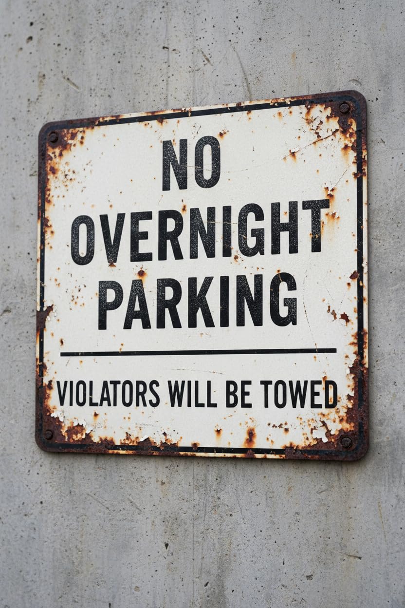 No Overnight Parking Tin Sign, 8x12 Inch