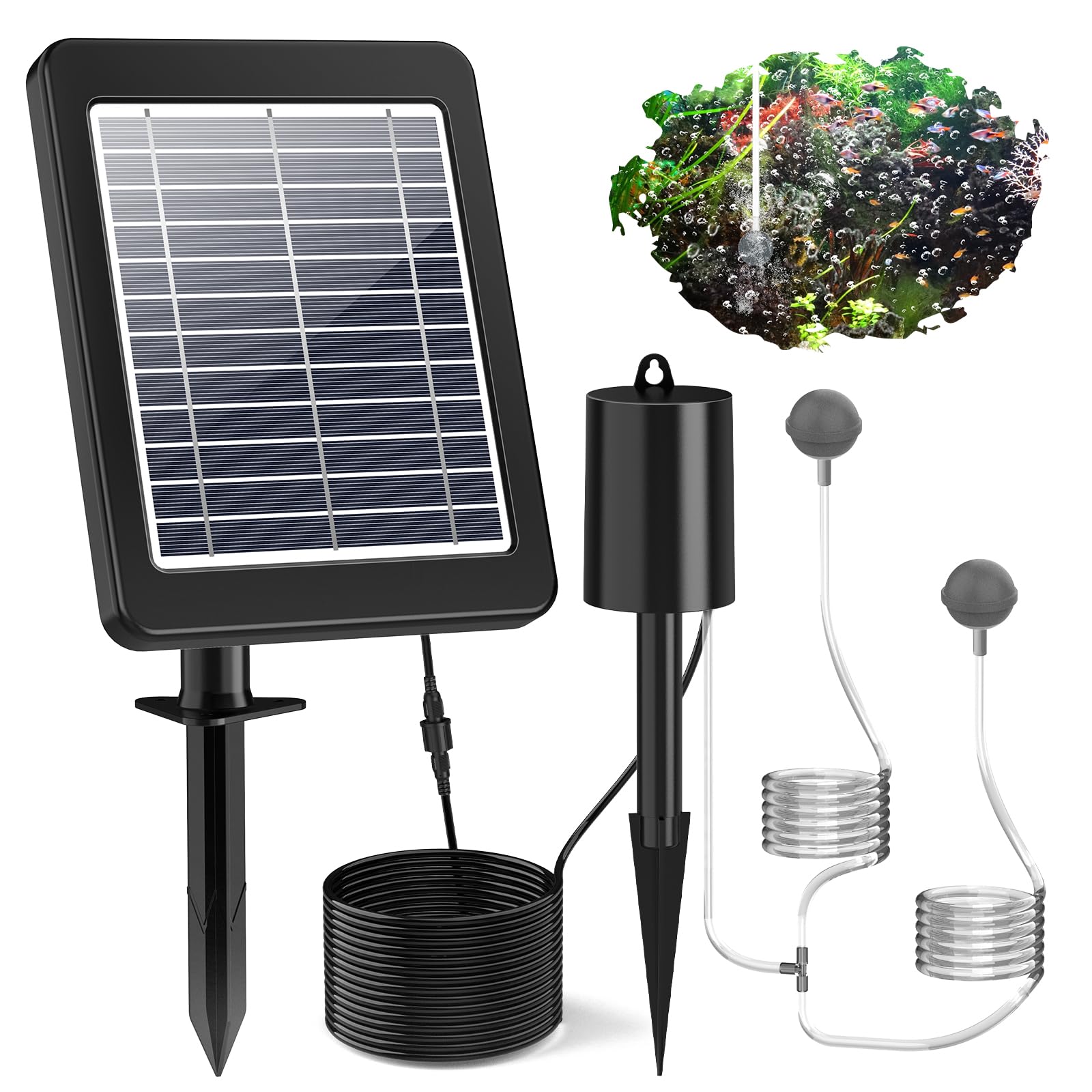 AISITIN Pompa di ossigeno solare per laghetto da giardino, 4 W, ossigenatore, ossigenatore, aeratore da pesca con batteria, pompa ad aria per stagno, laghetti da giardino, acquario