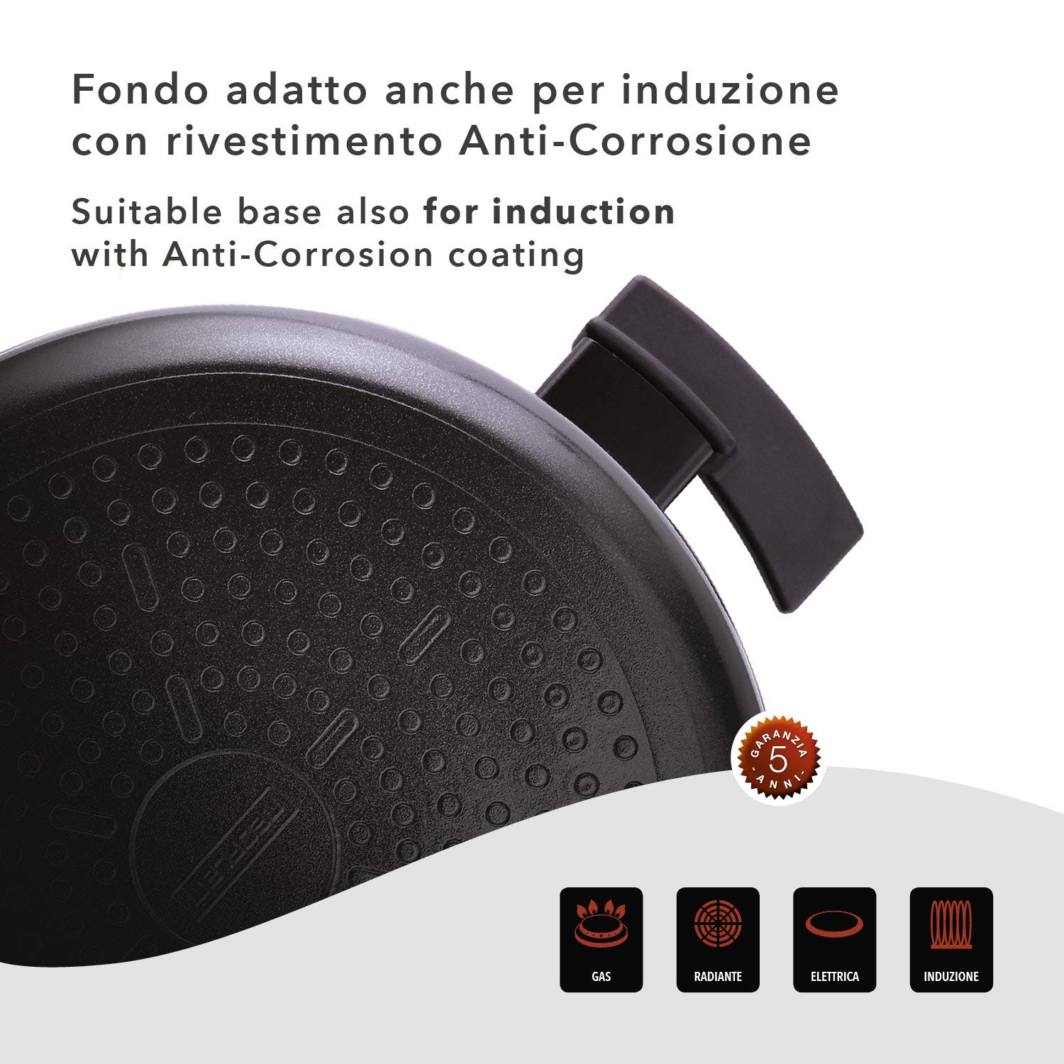 CLASSE ITALY, Casseruola antiadente cm 24, Antiaderente a 5 strati senza PTFE, PFOA, PFAS, 100% sicuro, Coperchio Incluso, Linea TUSCANY, per Induzione e Fiamma